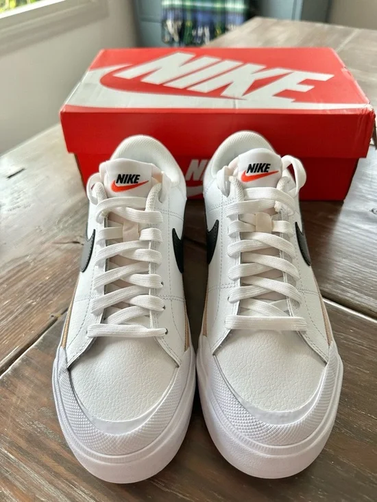 Nike Women’s Court Legacy Lift Sneakers with Black Swoosh and Tan Stripe - Picture 3 of 9